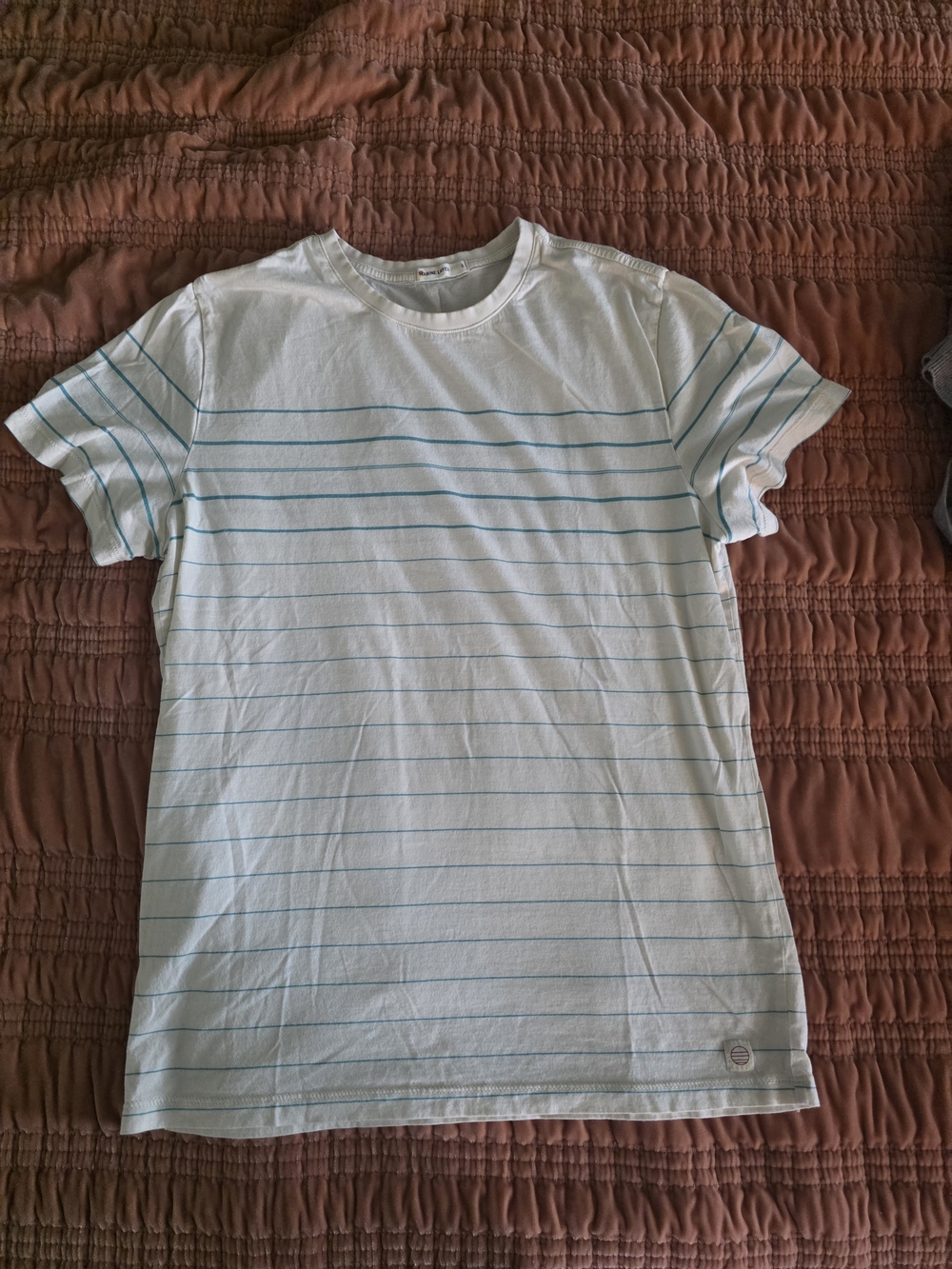 Men's White Tee with Light Blue Stripes